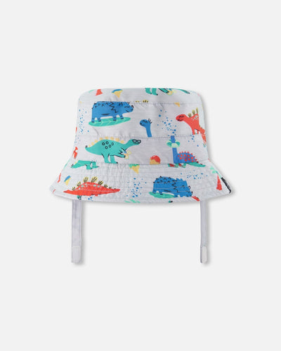 Chapeau de plage en polyester recyclé, imprimé dinosaure bleu bébé