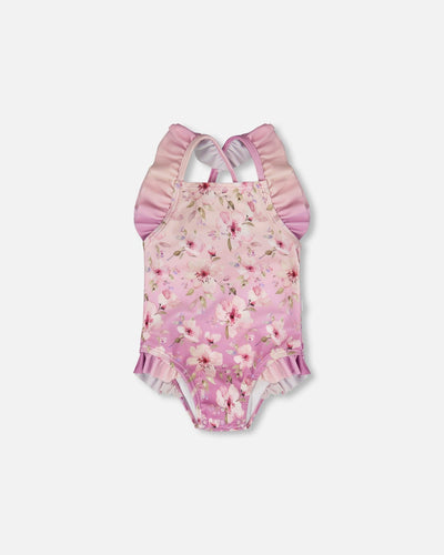 Baby And Toddler One-Piece Swimsuit Purple Flower Print