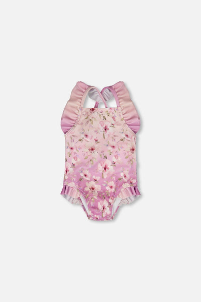 Maillot de bain une pièce pour bébé et tout-petit imprimé fleurs violettes
