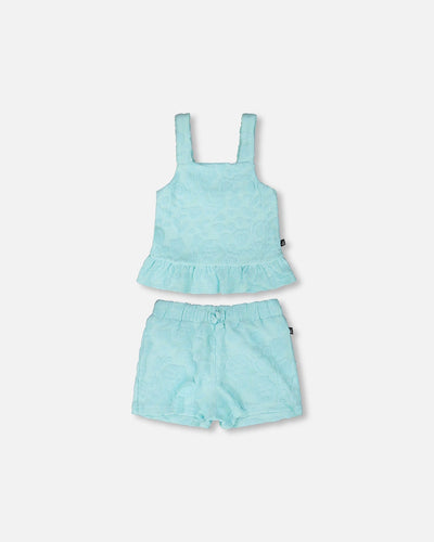 Ensemble short et débardeur en tissu éponge bleu clair