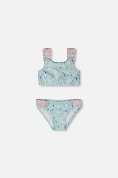 Two-Piece Swimsuit Blue Seahorse Print