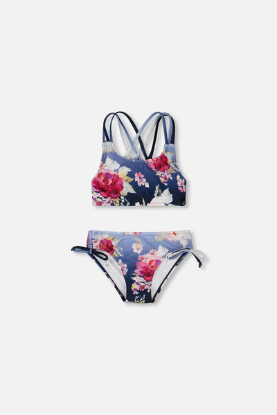 Two-Piece Swimsuit Blue Rose Print