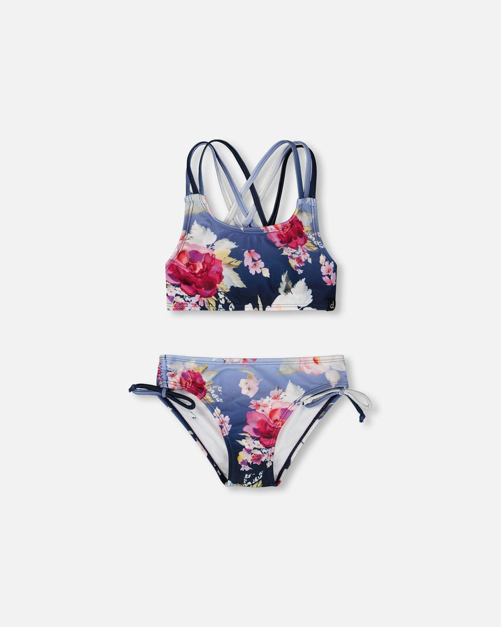 Maillot de bain deux pièces imprimé roses bleues