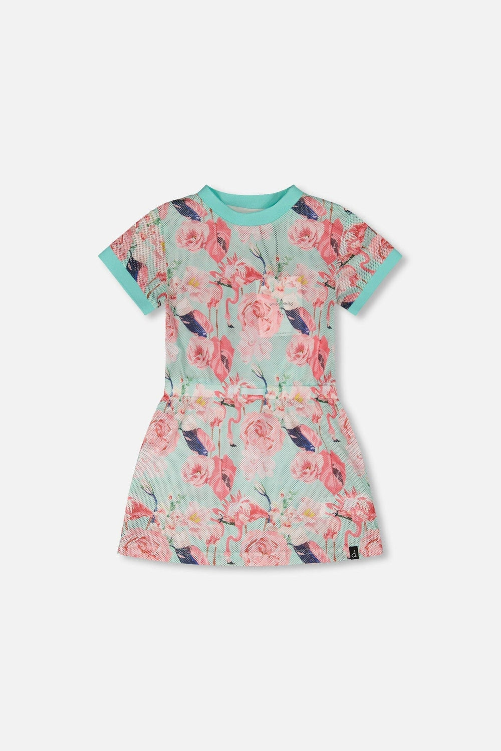 Mesh Beach Dress Blue Flamingo Print