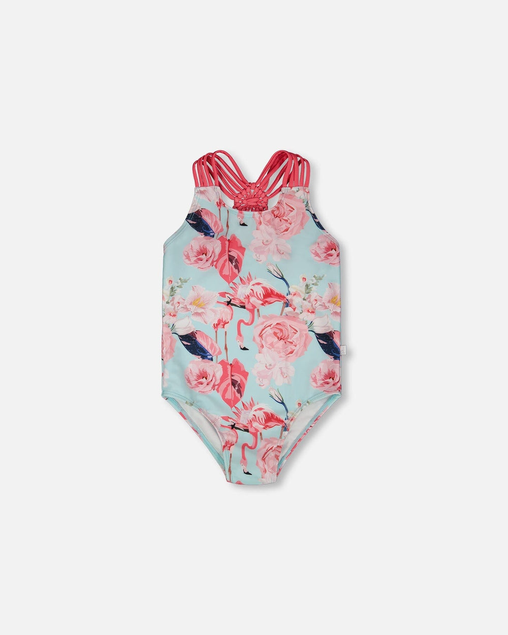 One-Piece Swimsuit Blue Flamingo Print