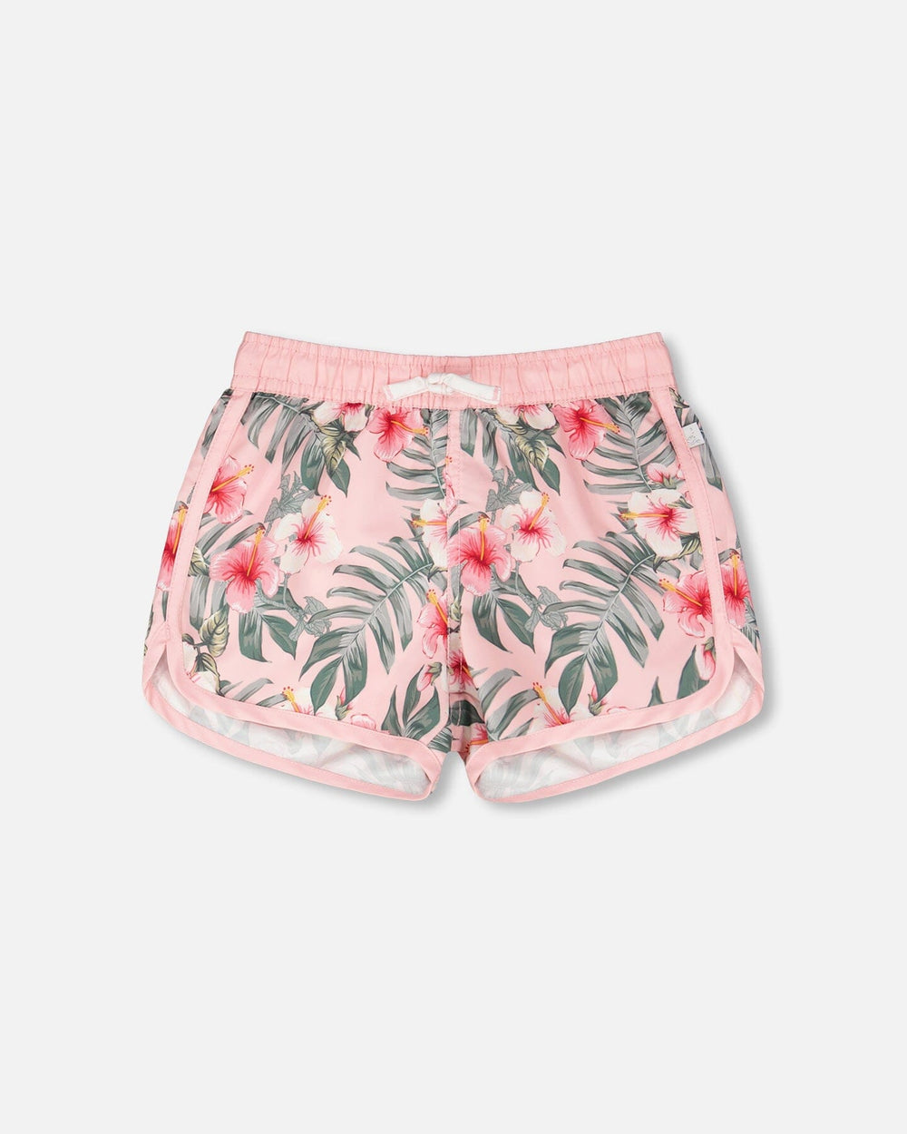 Short de bain imprimé hibiscus rose