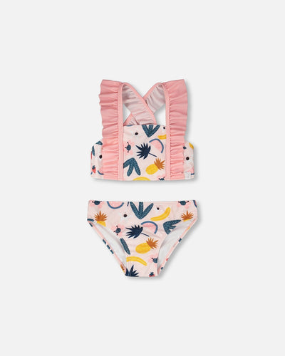 Maillot de bain deux pièces rose imprimé fruits