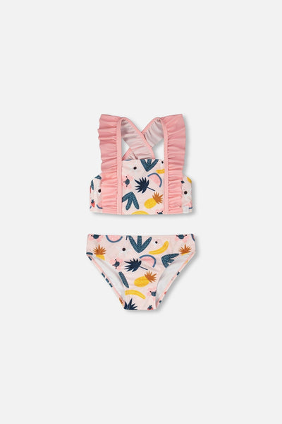 Two-Piece Swimsuit Pink Printed Fruits