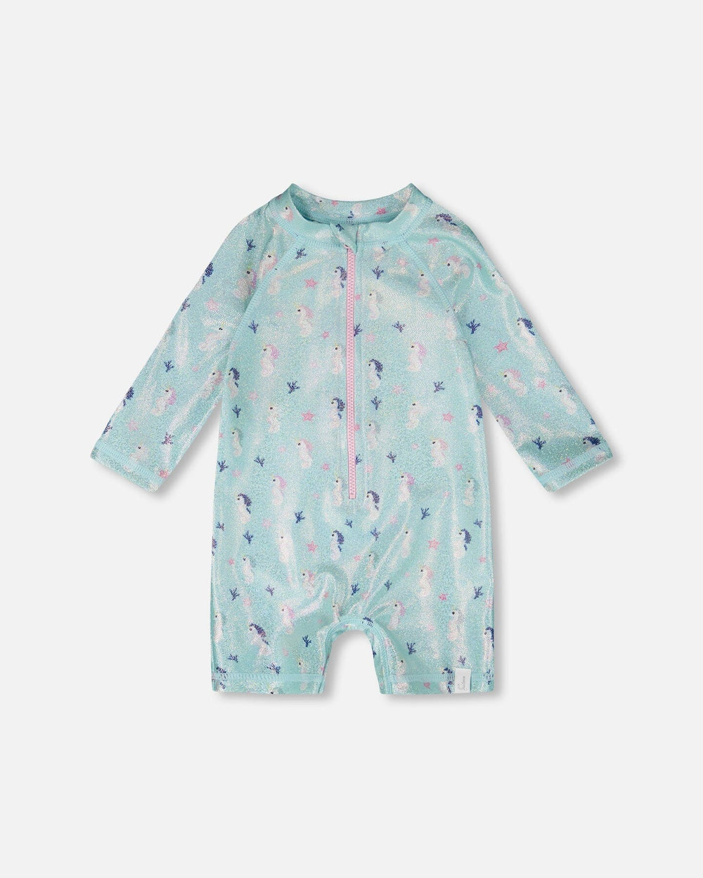 Baby And Toddler One-Piece Long Sleeve Rashguard Blue Seahorse Print