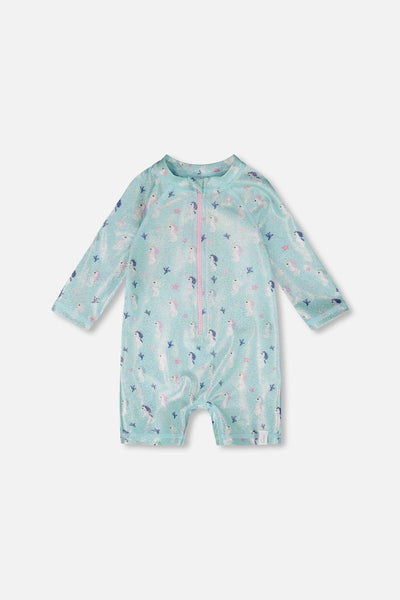 Baby And Toddler One-Piece Long Sleeve Rashguard Blue Seahorse Print