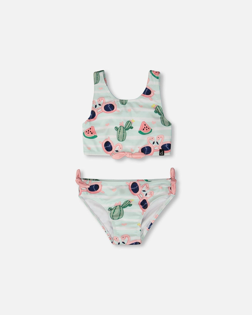 Maillot de bain deux pièces imprimé flamants roses et cactus