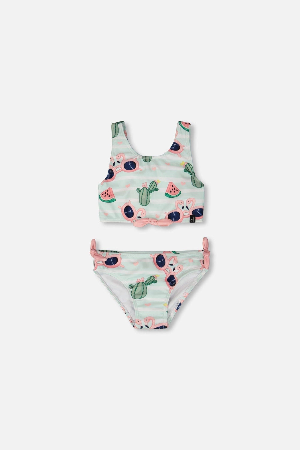 Two-Piece Swimsuit Blue Flamingo And Cactus Print
