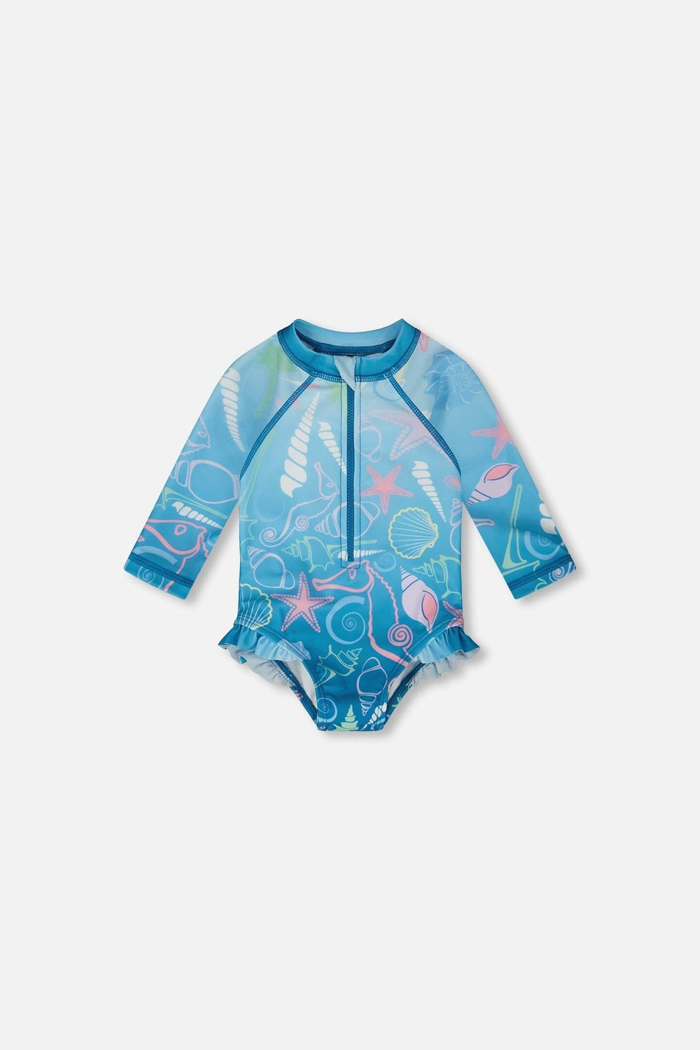 Baby And Toddler One-Piece Long Sleeve Rashguard Blue Shell Print