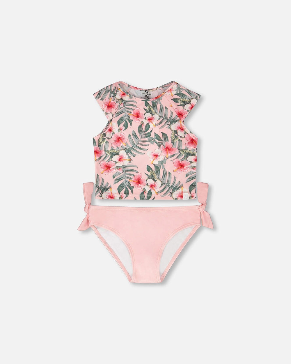 Maillot de bain deux pièces imprimé hibiscus rose
