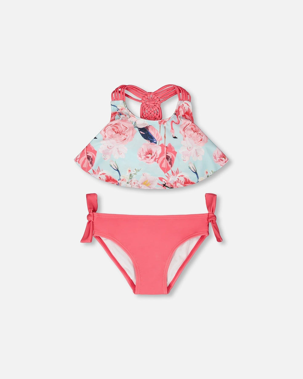 Maillot de bain deux pièces imprimé flamant rose bleu