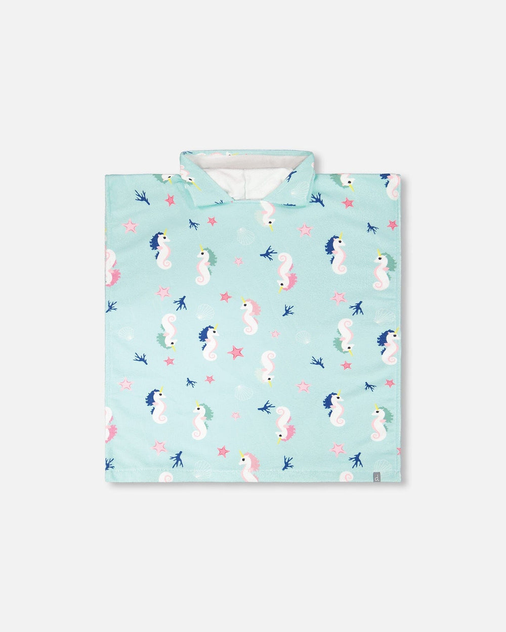 Serviette de plage à capuche, imprimé hippocampe bleu