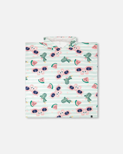 Serviette de Plage à Capuche Imprimé Flamant Rose et Cactus Bleus