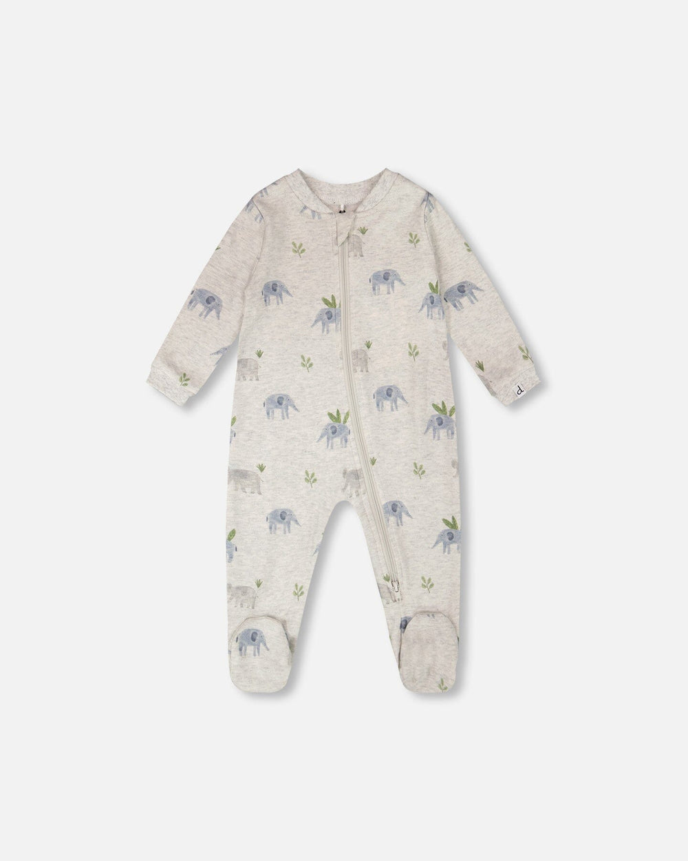 Organic Cotton Baby One-Piece Pajama Grey Elephant Print