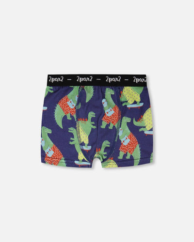 Boxer en coton biologique imprimé dinosaure bleu
