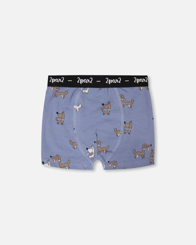 Caleçon en coton biologique motif chien bleu