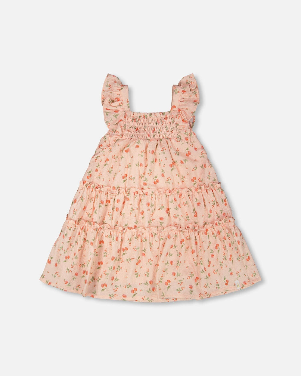 Robe à plusieurs niveaux avec smocks imprimé fleurs roses