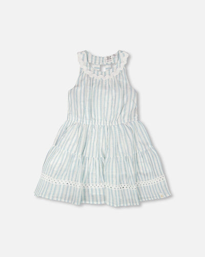 Multi-Tiered Dress White And Blue Stripes