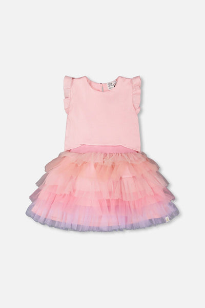 Robe bi-matière rose pâle