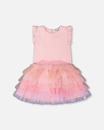 Bi-Material Dress Pale Pink