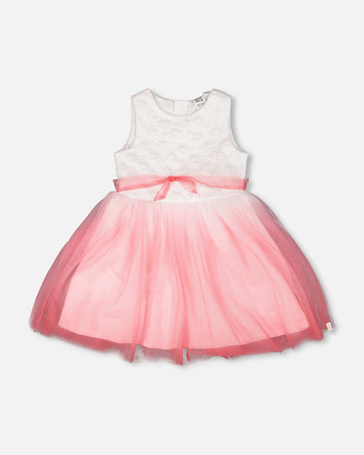 Robe plissée bimatière en maille, blanche et rose
