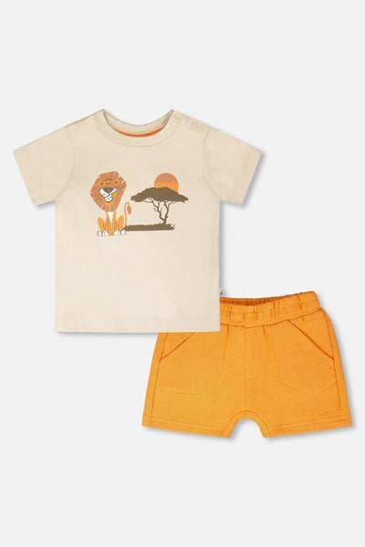 Organic Cotton T-Shirt And Short Set Beige And Orange