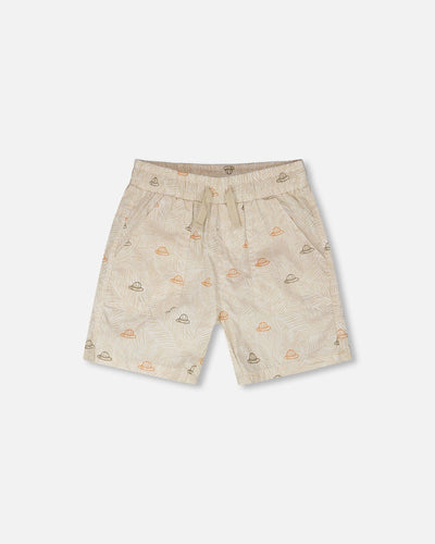Shorts en popeline imprimé safari beige