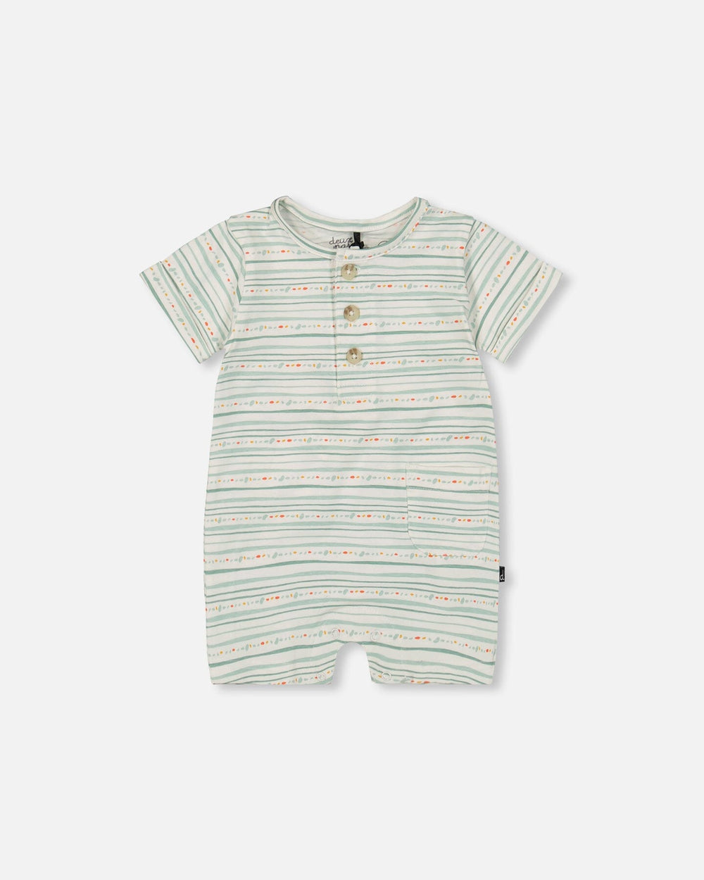 Organic Cotton Romper White Printed Mint Green Lines