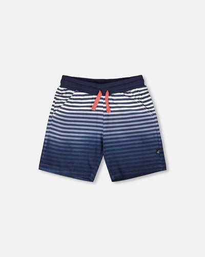 Shorts en coton bio à rayures dégradées bleues