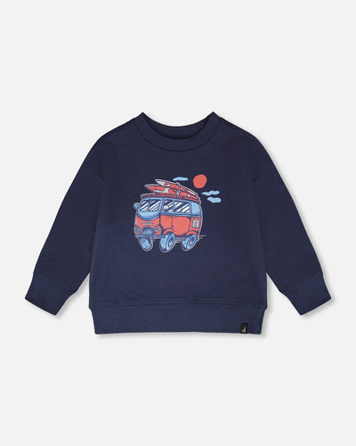 Sweat-shirt en molleton bouclette bleu