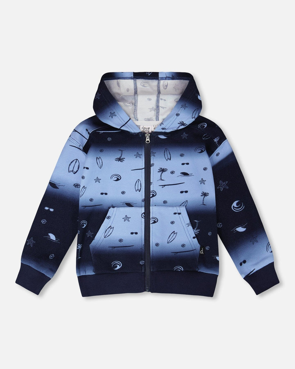 Gilet à capuche en molleton français dégradé bleu