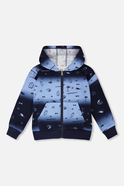 Hooded French Terry Cardigan Blue Gradient