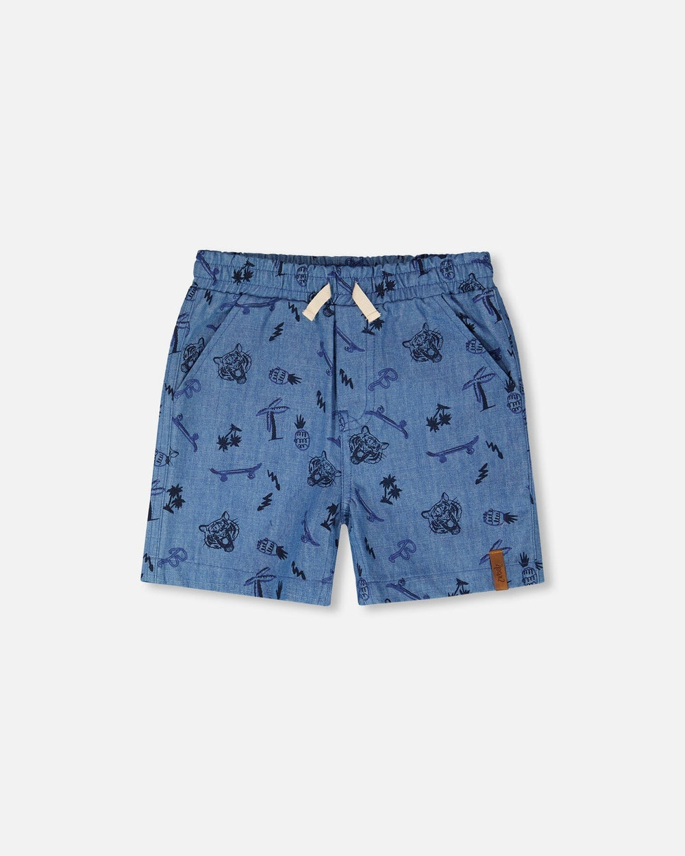 Short en chambray à imprimé planches à roulettes bleu