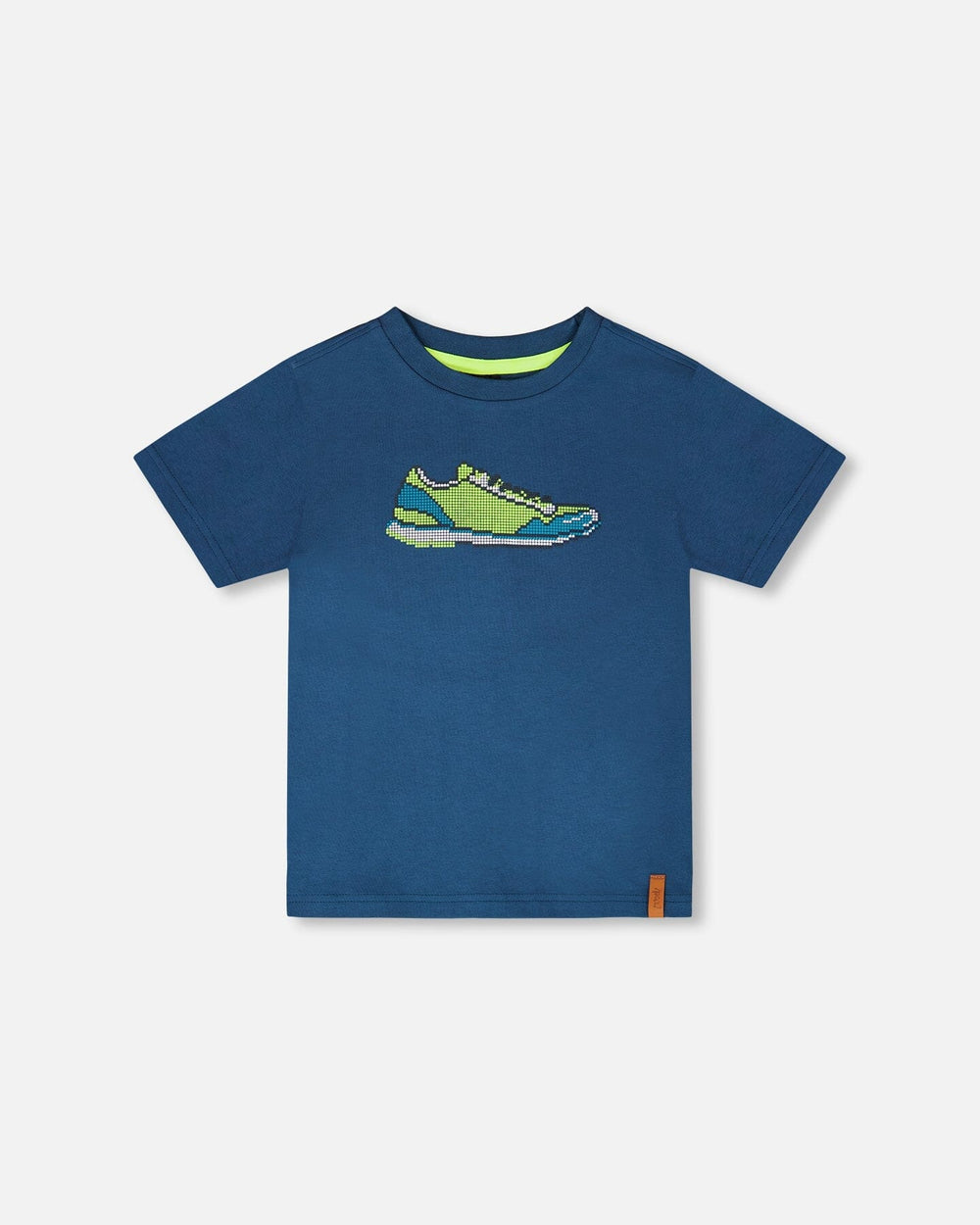 T-shirt en jersey de coton biologique imprimé bleu foncé