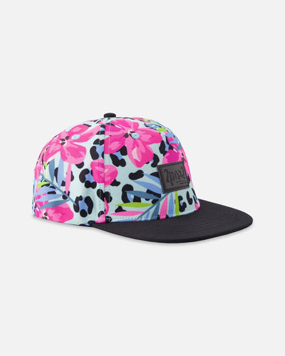 Casquette imprimée fleurs bleues et léopard