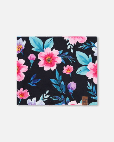 Cache-col en jersey extensible noir à fleurs imprimées