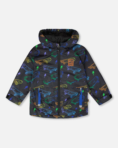 Veste mi-saison noire skateboards imprimés