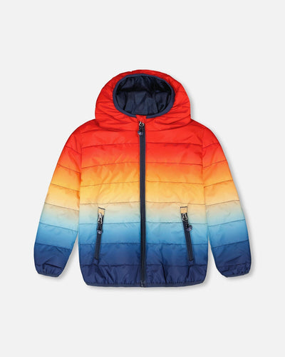Veste matelassée mi-saison dégradé orange et bleu