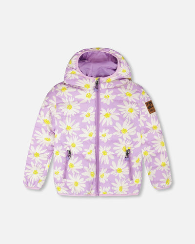 Veste matelassée mi-saison imprimé marguerites violettes