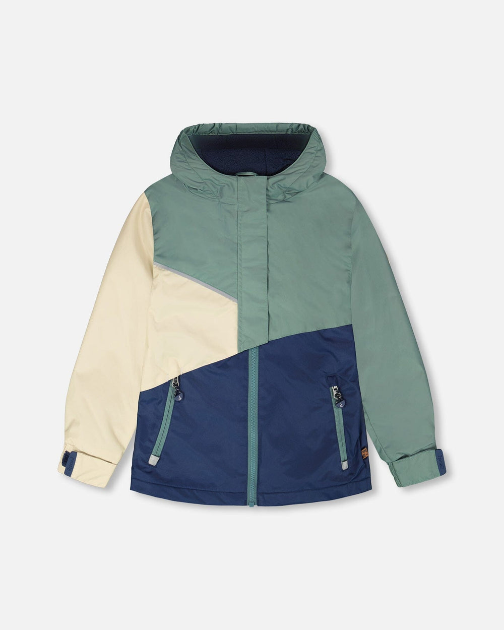 Veste mi-saison en polyester recyclé vert foncé, beige et marine