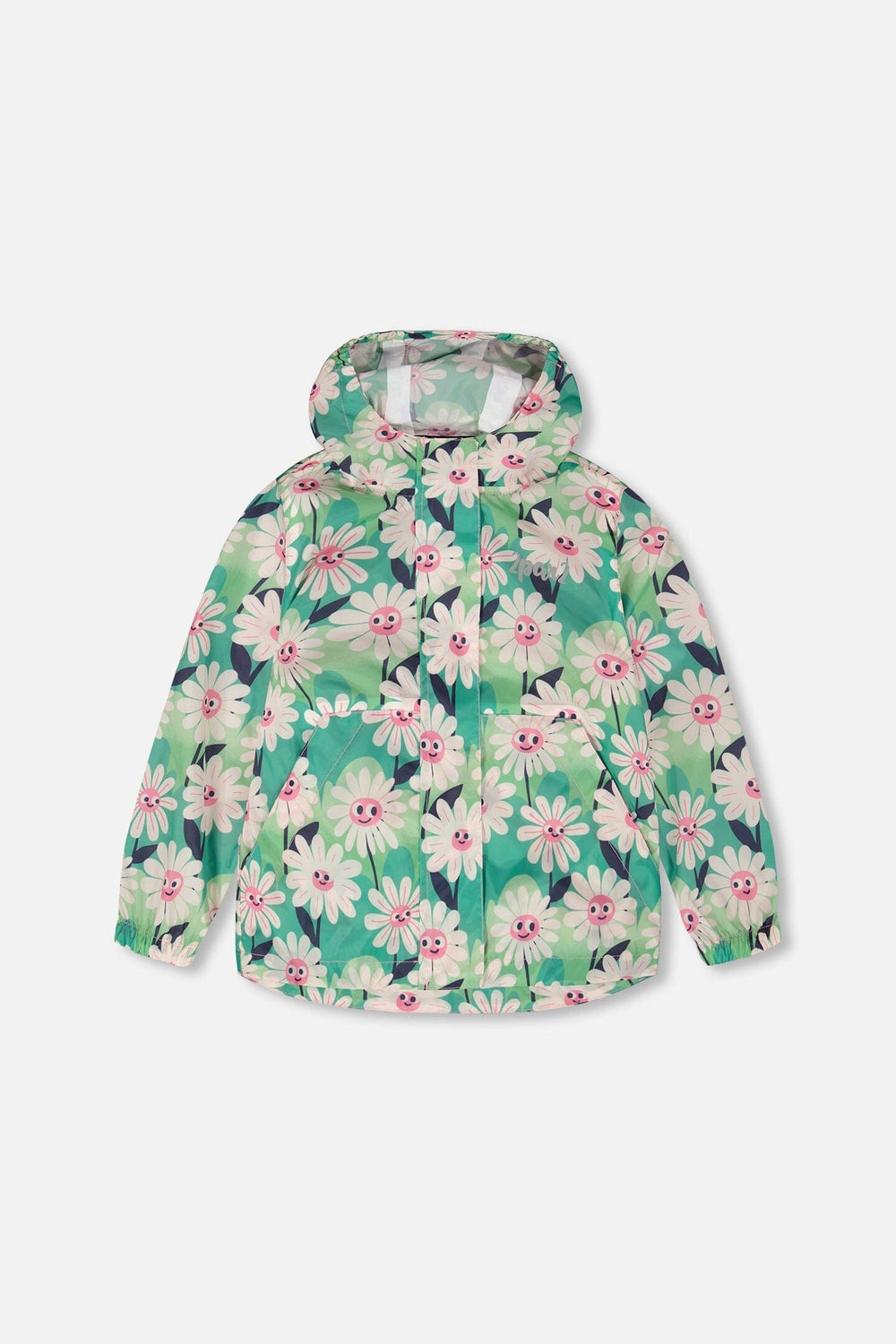 Coupe-vent compressible en polyester vert à imprimé fleurs souriantes