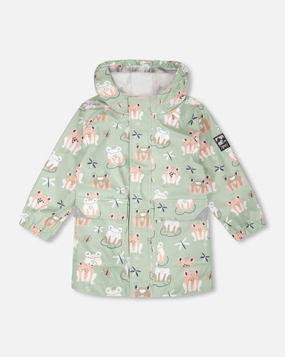 Green raincoat with color-changing frogs