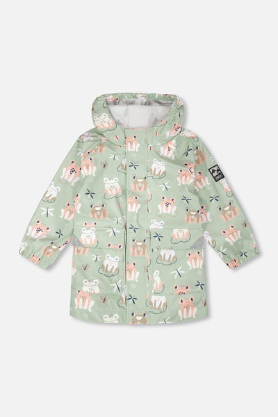 Imperméable vert avec des grenouilles qui changent de couleur