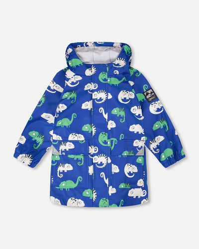 Imperméable bleu avec caméléon à couleur changeante