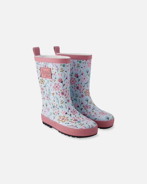 Rain Boots In Natural Rubber Blue Mini Flower Print