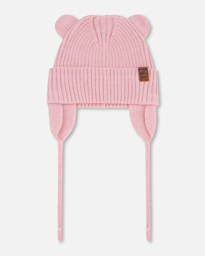 Bonnet bébé tricoté rose pâle